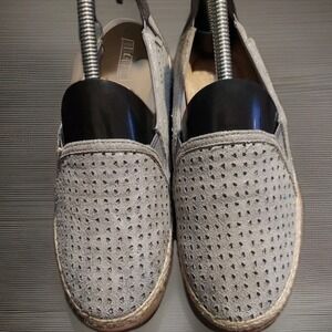 Clark's Daelyn Summit Metallic Pewter Perforated Leather Espadrilles Shoes Sz 6M